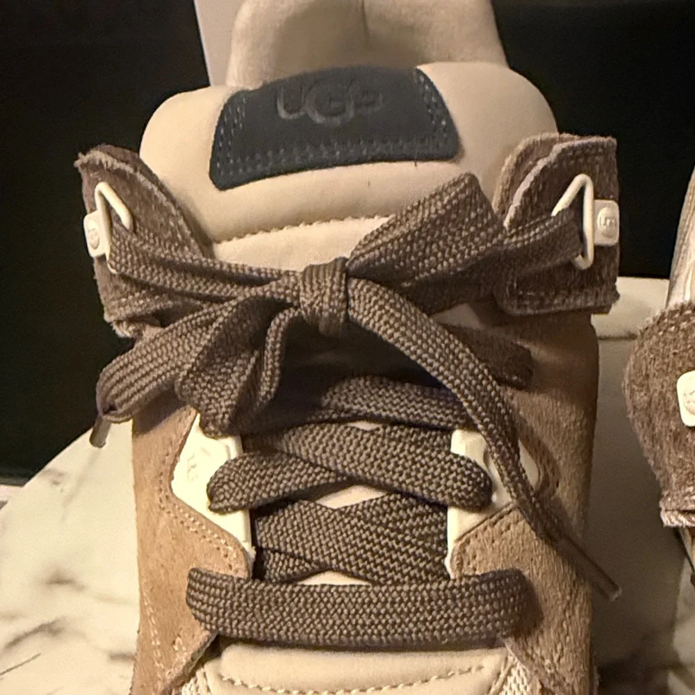 UGG Kids Tan, Brown & Navy Suede Lace-Up Sneakers - Picture 2 of 3